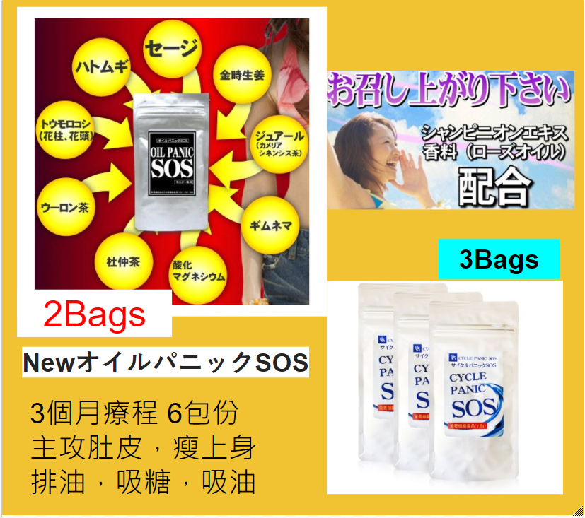 初級瘦身 - 黑色包裝SOS 3包 白色包裝SOS 4包 (3個月療程)