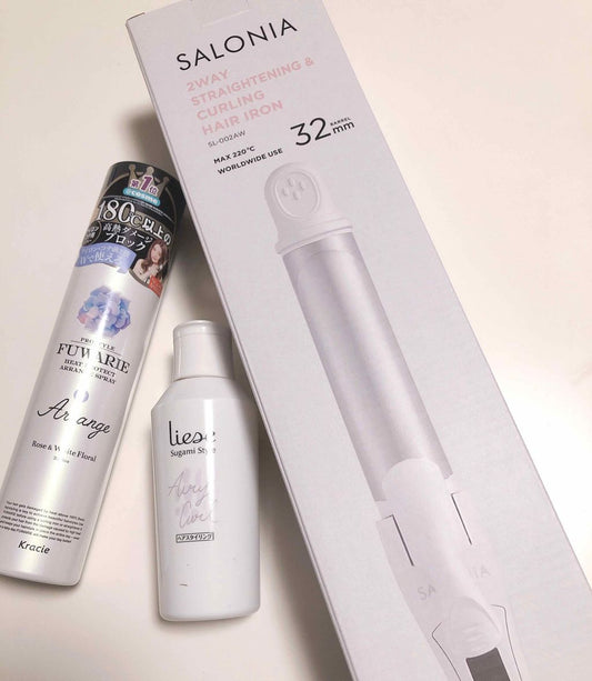 SALONIA 2way 32mm 直曲專業級陶瓷捲髮棒- 白銀色