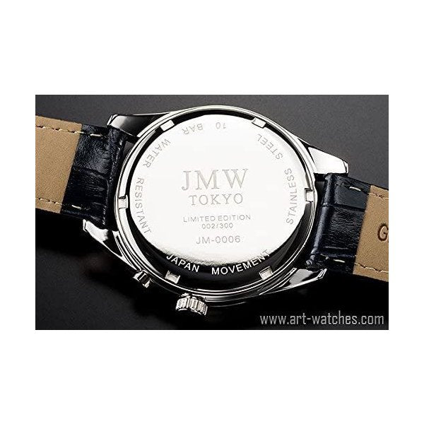 【JMW TOKYO】腕時計 メンズ ブルー & シルバー上級「ムーンフェイズ 」本革 ベルト ローマ数字 インデックス 100m 防水 タ
