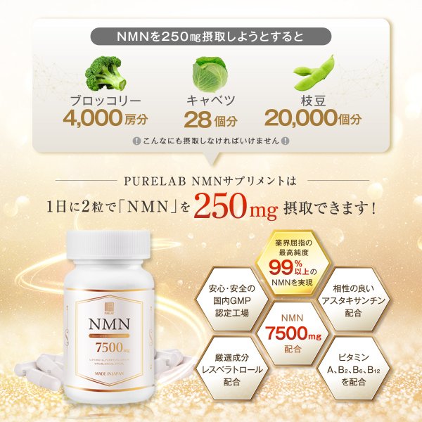 NMN 補充劑 7500mg [250mg x 30 天] 預購2-3周 行貨PURELAB NMN補充劑 7500㎎（每天250㎎） 高度混合  純國產60粒 高純度99%以上 國內GMP認證工廠白藜蘆醇混合